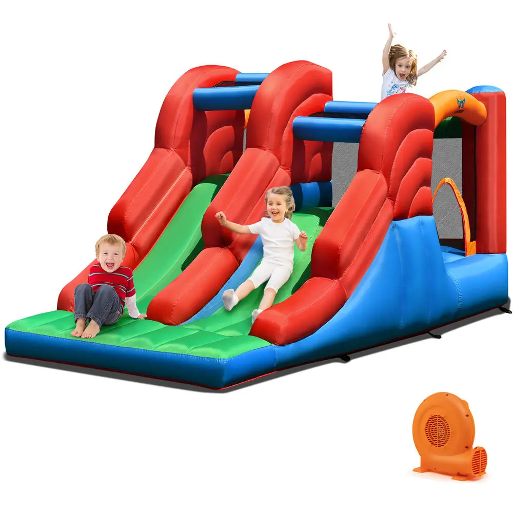 

Babyjoy Inflatable Bounce House 3-in-1 Dual Slides Jumping Castle Bouncer w/ 550W Blower