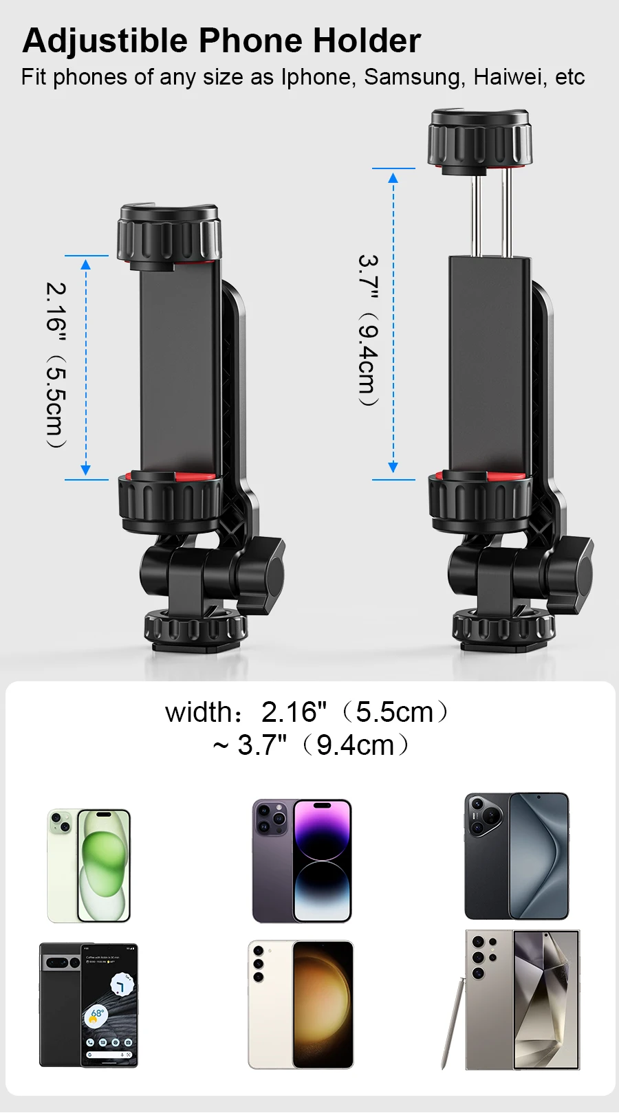 PM11 Portable Phone Mount Holder Clamp Dual Cold Shoe Rotatable Digtal Camera Br