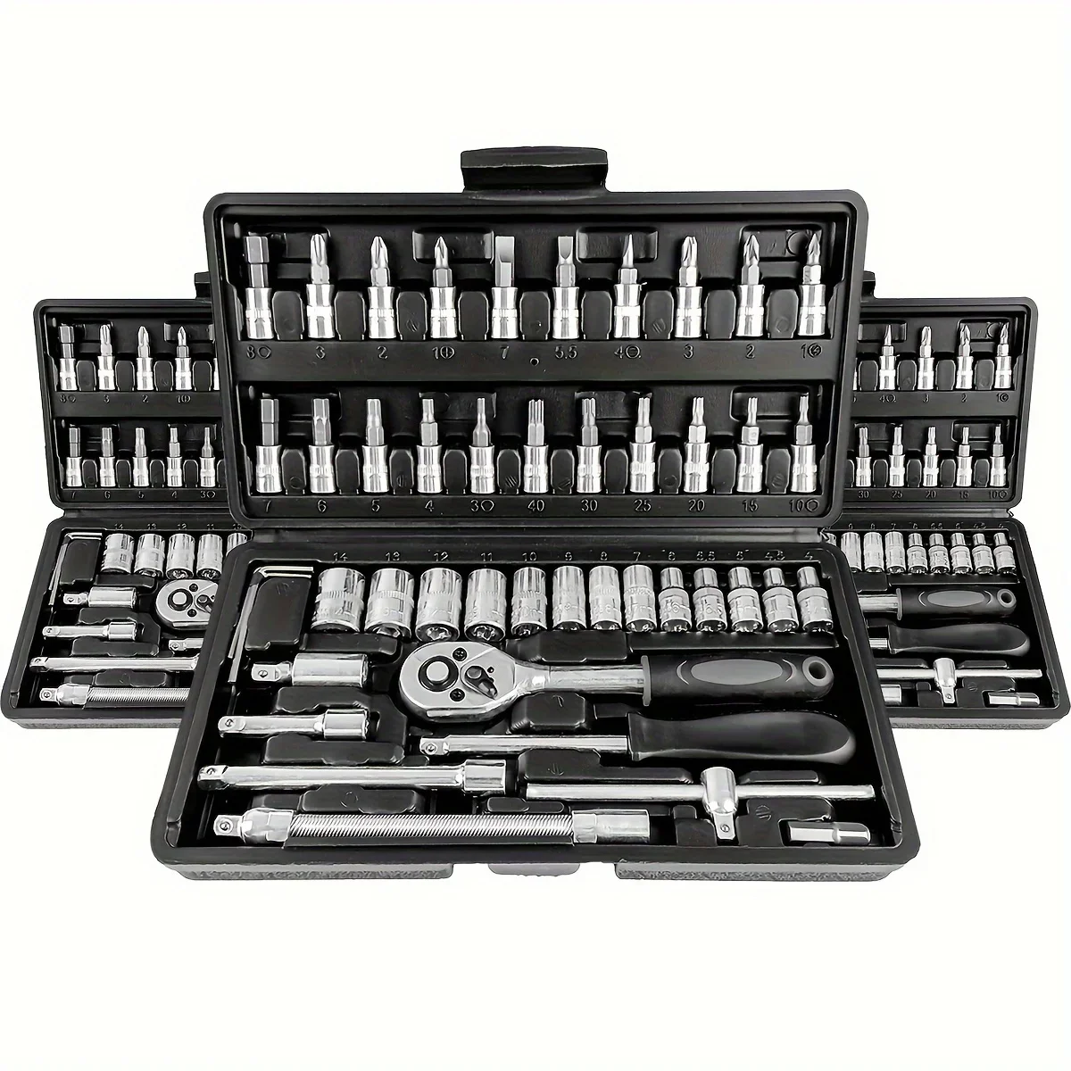 Description Picture 2 of item46-Piece 1/4-Inch Socket Wrench Set with Positioning Sockets Metric and Long Barsfor Automotive and Home Use  Storage Case