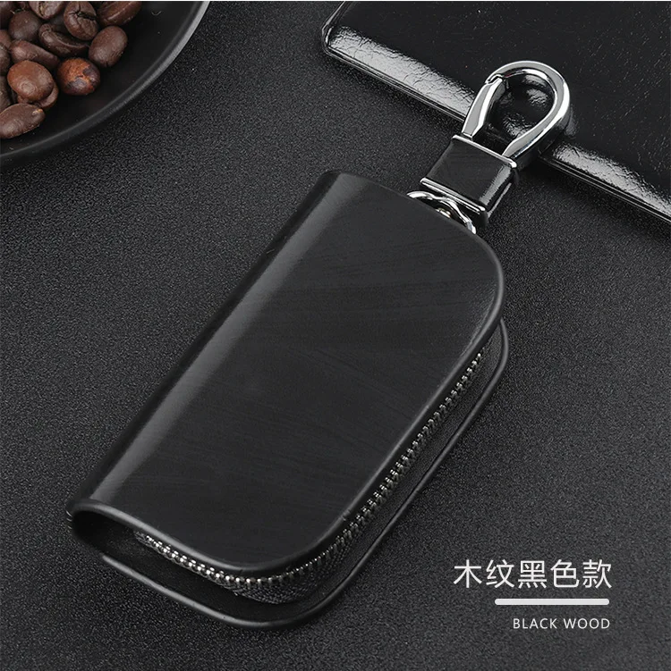 LeatherCowhideCustomCarLogoKeyCaseforMenZipperMultifunctional