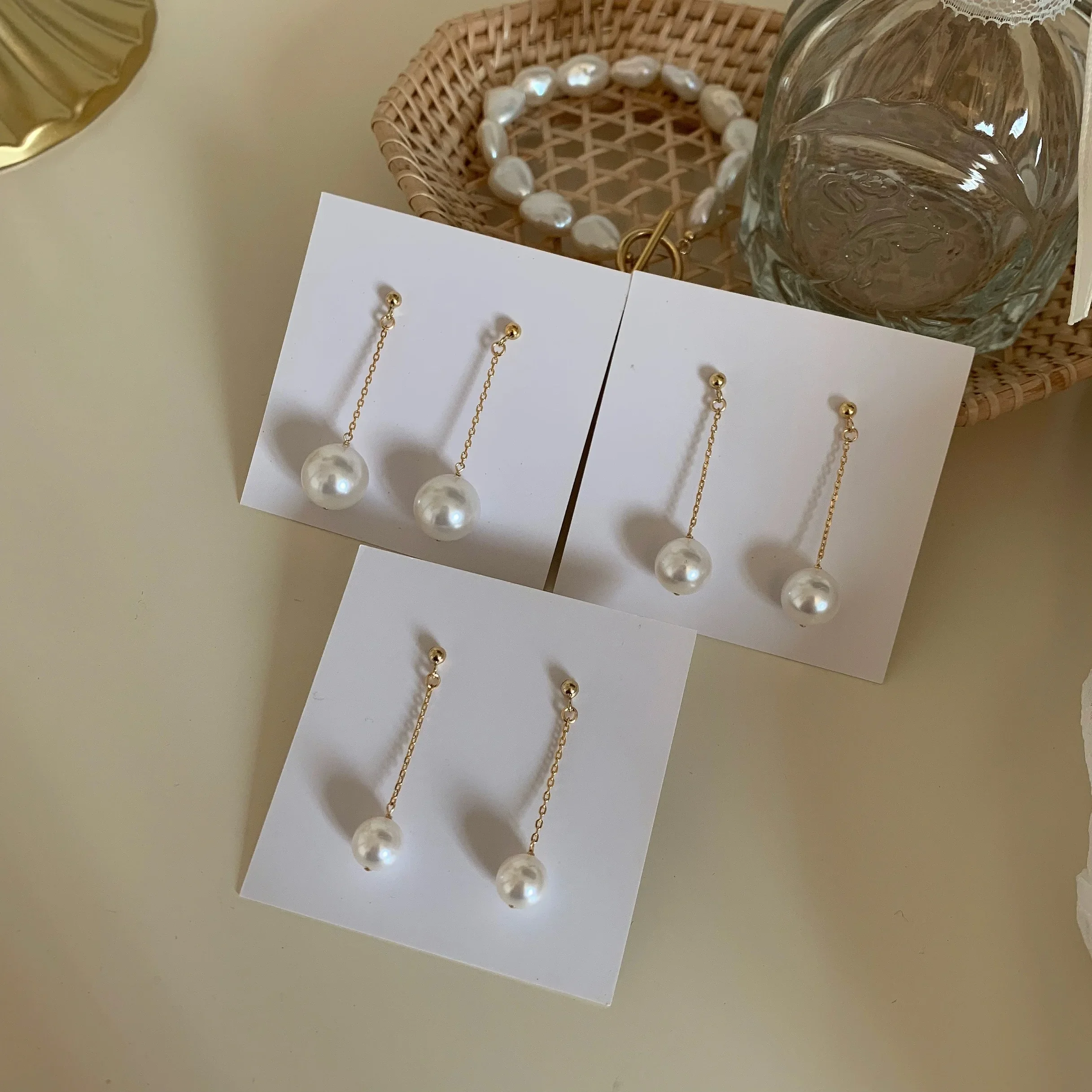 Elegant women's Pearl Earrings Hanging earrings Women's jewelry 14k pearl Hanging Long earrings Chain pearl earrings for women