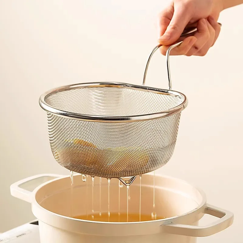 Premium 304 Stainless Steel Strainer Fine Mesh Colander for Frying Oil Drain Kitchen Tool