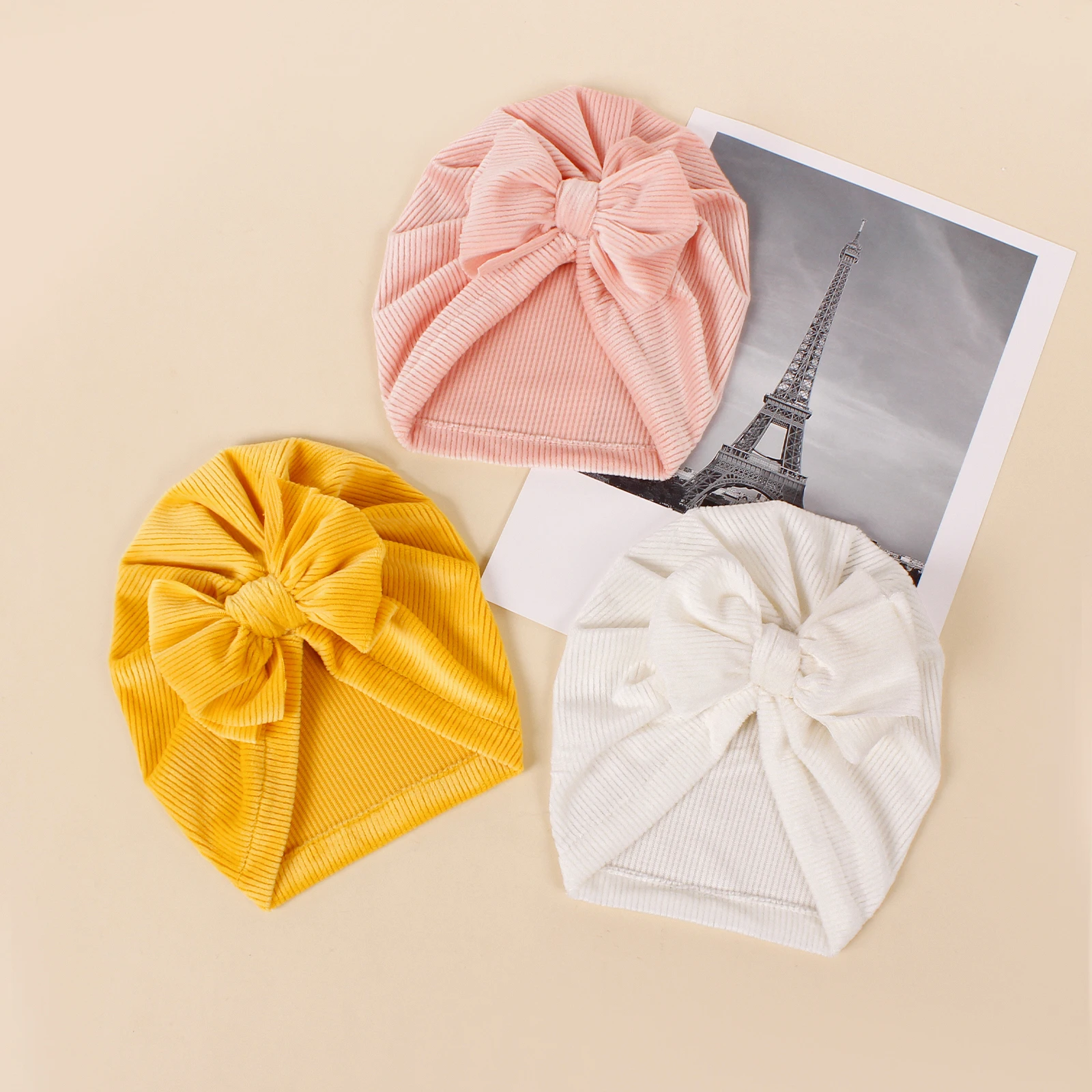 Corduroy Babes Bowknot Beanie Caps Bow Hat Girls Corduroy Hat Turban Toddler Infant Cap Baby Warm Winter Hair Accessories bow knot baby hat infant beanie turban caps universal toddler head accessories