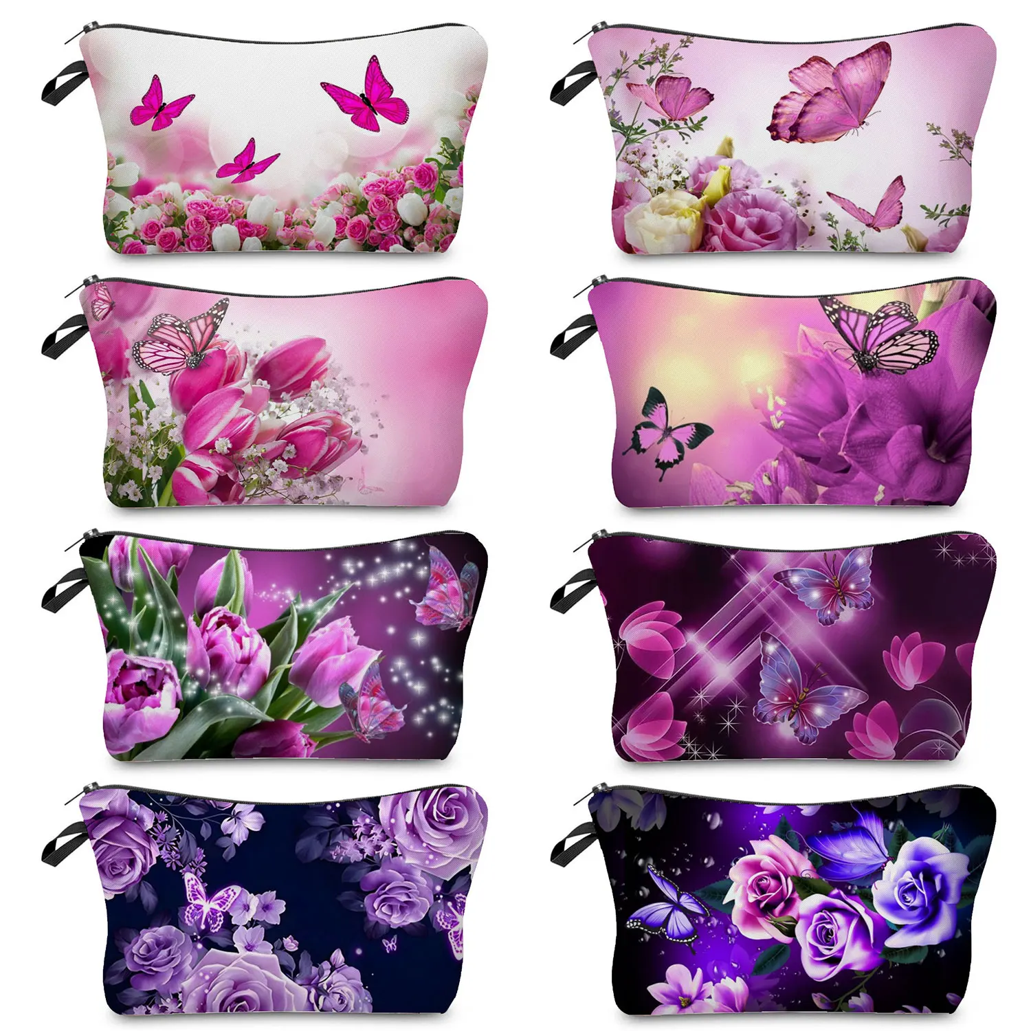 여성용 휴대용 화장품 가방, 여성용 메이크업 가방, 작은 정리함 꽃 나비 프린트 미니 세면 용품 가방, 해변 여행, 신제품 