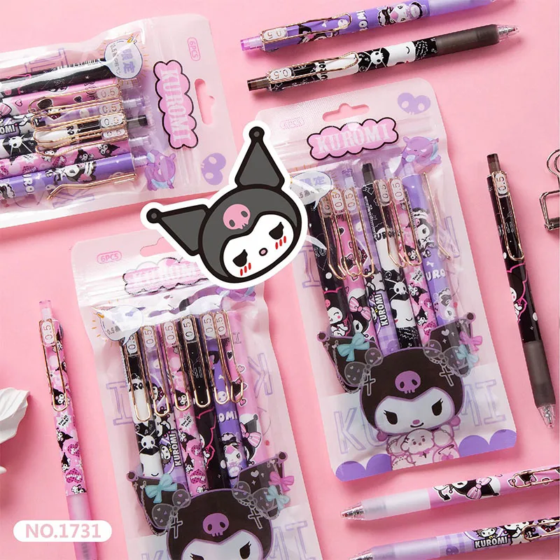 

Sanrio Kuromi 12/24/36pcs Limited High Profile Level Steel Clamp Kuromi 0.5mm Push Neutral Pen Student Stationery Gifts