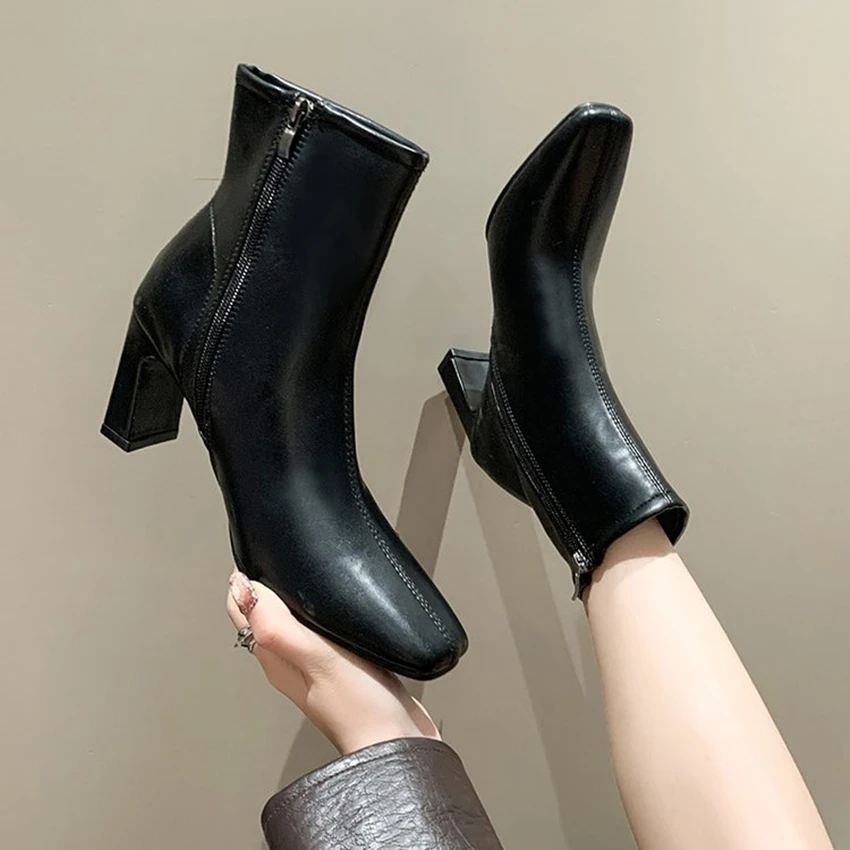 Femininas Women Fashion Sweet High Quality Side Zipper Short Ankle Boots Lady Brand Design Black Boot Spring and Autumn Fashion