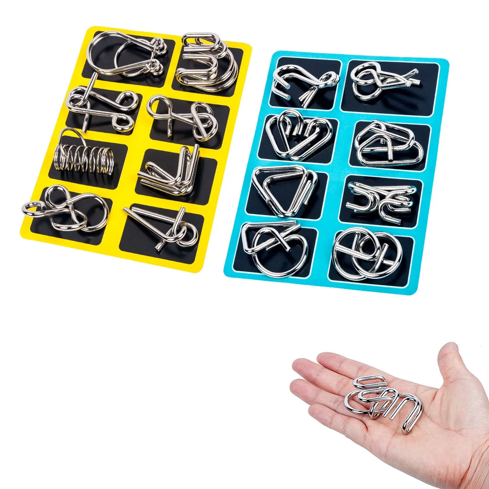 16 Pieces IQ Test Mind Game Toys Brain Teaser Metal Wire Puzzles Trick Toy Metal IQ Puzzle for Kids and Adults