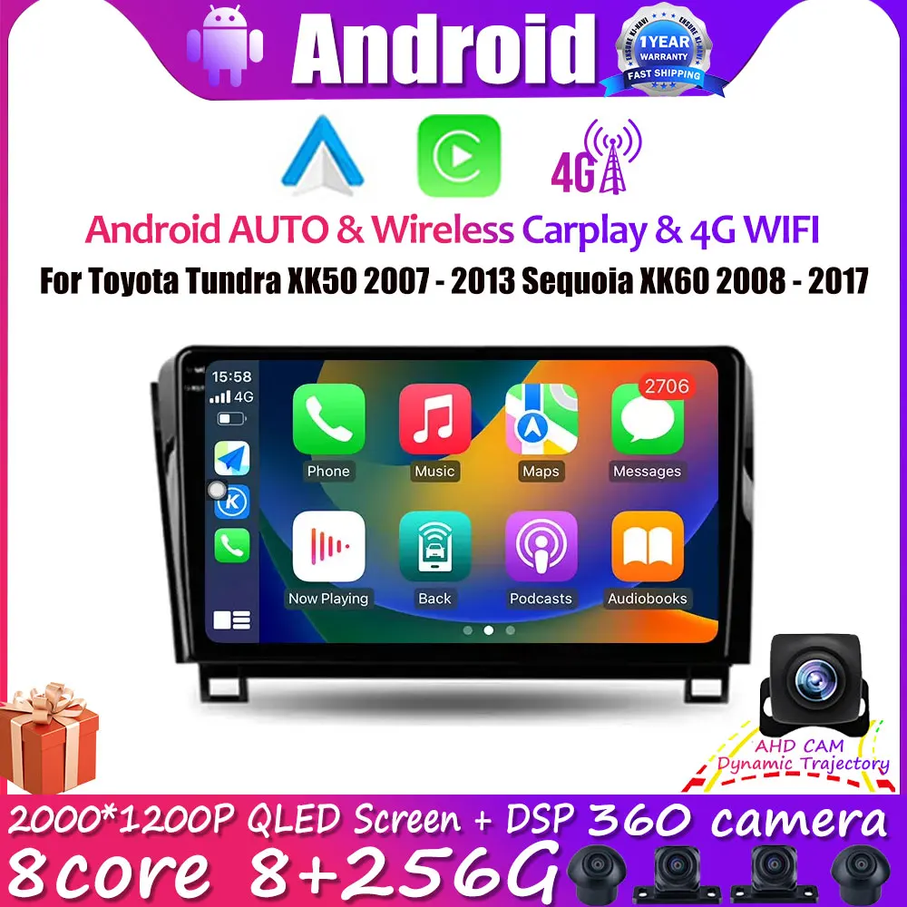 

For Toyota Tundra XK50 2007 - 2013 Sequoia XK60 2008 - 2017 Navigation Stereo GPS Android 14 Car Radio Multimedia Video Player