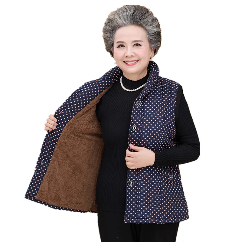 

2023 Autumn Winter Vest Parkas Middle-aged Women Cotton Padded Jacket Thicken Flocking Warm Waistcoat Sleeveless Coats Female
