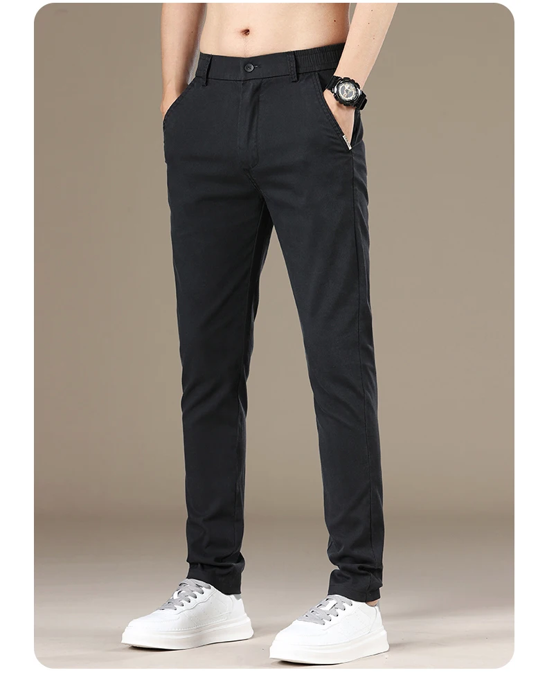 Gerade Slim Fit Lyocell Herrenhose Twill Stoff Atmungsaktive Mode Freizeithose Einfarbig Frühling Sommer Businesshose – Detail 8