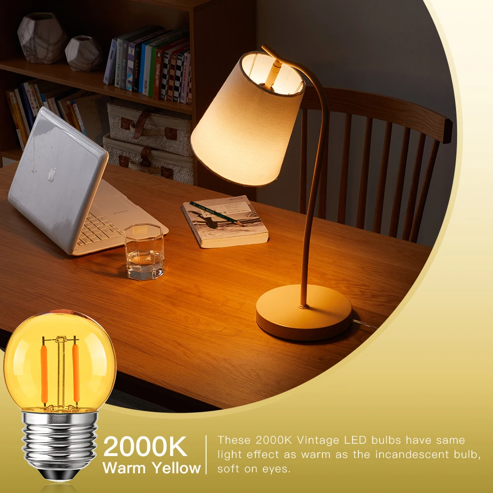 빈티지 LED 글로브 전구, 220V E27 나사 베이스 소켓, 2000K 따뜻한 노란색 장식 에디슨 LED 필라멘트 전구, G40, 15 개