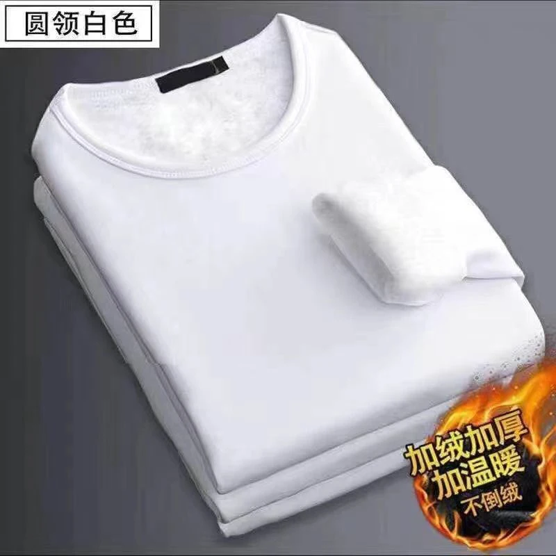 Autumn Winter Oversized Thick Warm Underwear Top Men Long Sleeve Add Velvet All-match Bottomed T-shirt Male Solid Pullover Tees