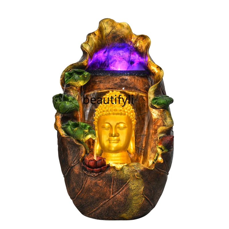 

Buddha Statue Zen Floor Fountain Circulating Water Landscape Living Room Altar next to Home Craft Ornaments