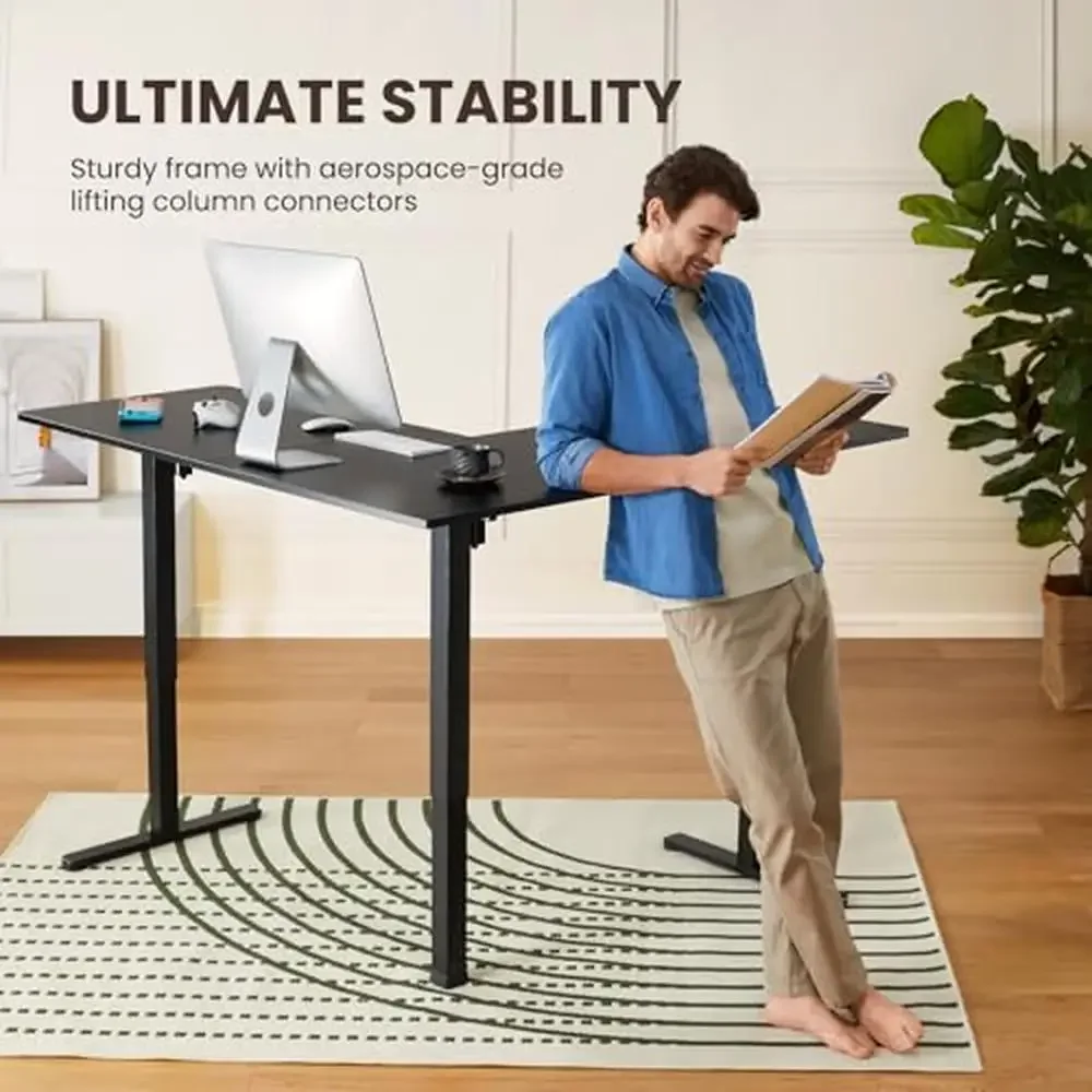 Electric L Shaped Standing Desk Dual Motor Height Adjustable 220lb Load Spacious Desk Sit-stand Desk 4