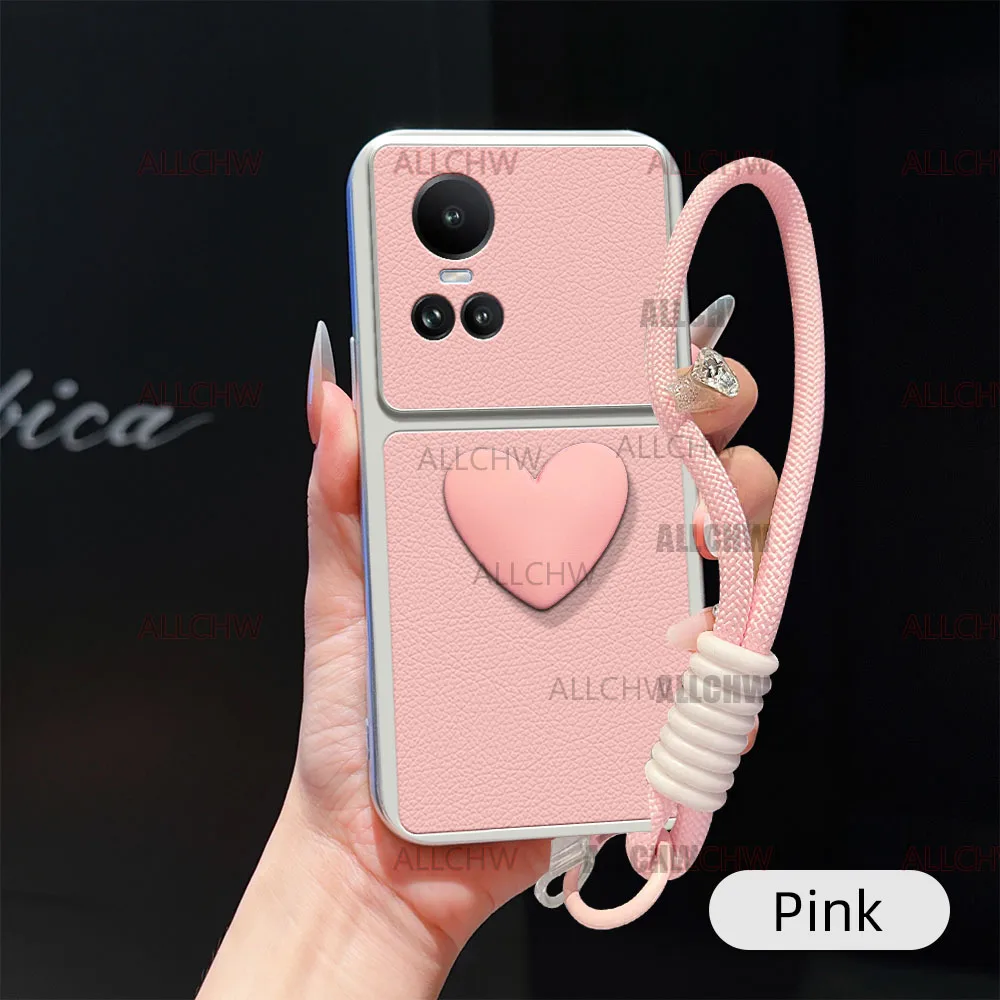 Luxury Leather Matte Love Heart Hand Strap Phone Case