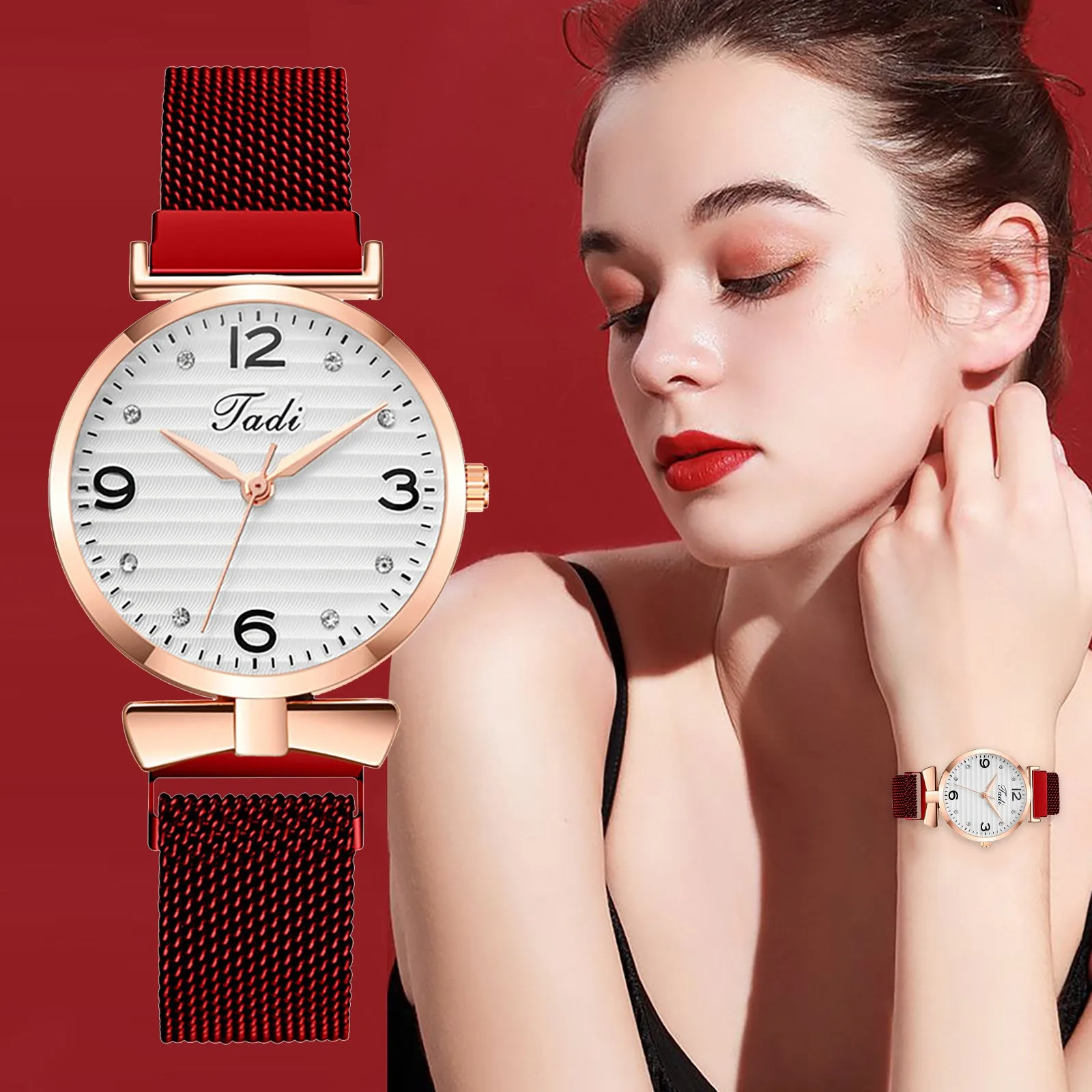 

Women'S Watch Fashion Versatile Skirt Accessories Luxury Diamond-Encrusted Mesh Belt Quartz Bracelet Watch Temperament Casua