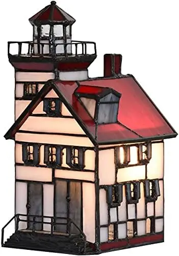 

Lighthouse Tiffany Style Stained Glass Accent Night Light for Home Decoration (5.5x5.5x15, Blue) Flatback resin Dancing cactus