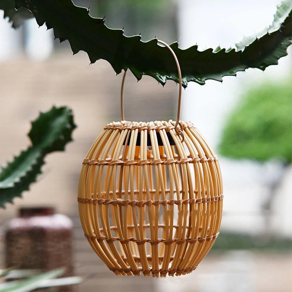 Lanterna Solare In Rattan Di Bambù Intrecciato - Lampada Sospensione Per Esterni, Giardino, Portico, Con Pannello IP44