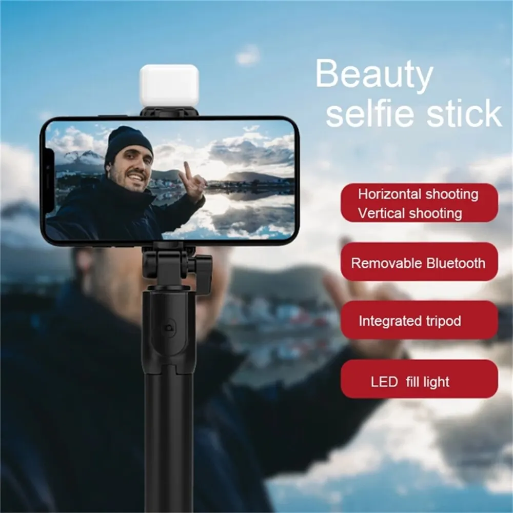 Cell Phone Selfie Stick Tripod Bluetooth Remote Wireless Selfi Stick Phone Holder Stand with Beauty Fill Light for Phone 5