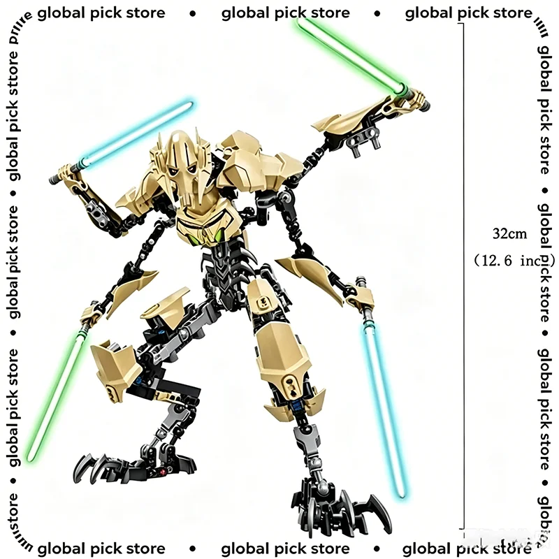 Neue 32cm Ksz714 Star Toy Anime General Grievous Roboterfigur mit Lichtschwertgriff Kampfwaffen-Modell Bausteine Actionfigur Geschenke