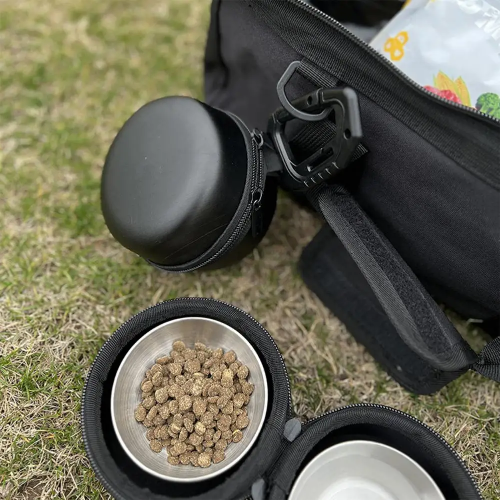 Eva Storage Bag for Pet Bowls Stainless Steel Double Dog Bowls with Hanging Storage Bag for Camping Travel 2 1 Pet Outdoors