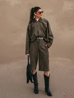HH Spring Women Suede Coat Pant Sets Lapel Long Sleeve Zipper Jackets Casual Shorts 2025 New Fashion High Street Lady Outfit - Image 6