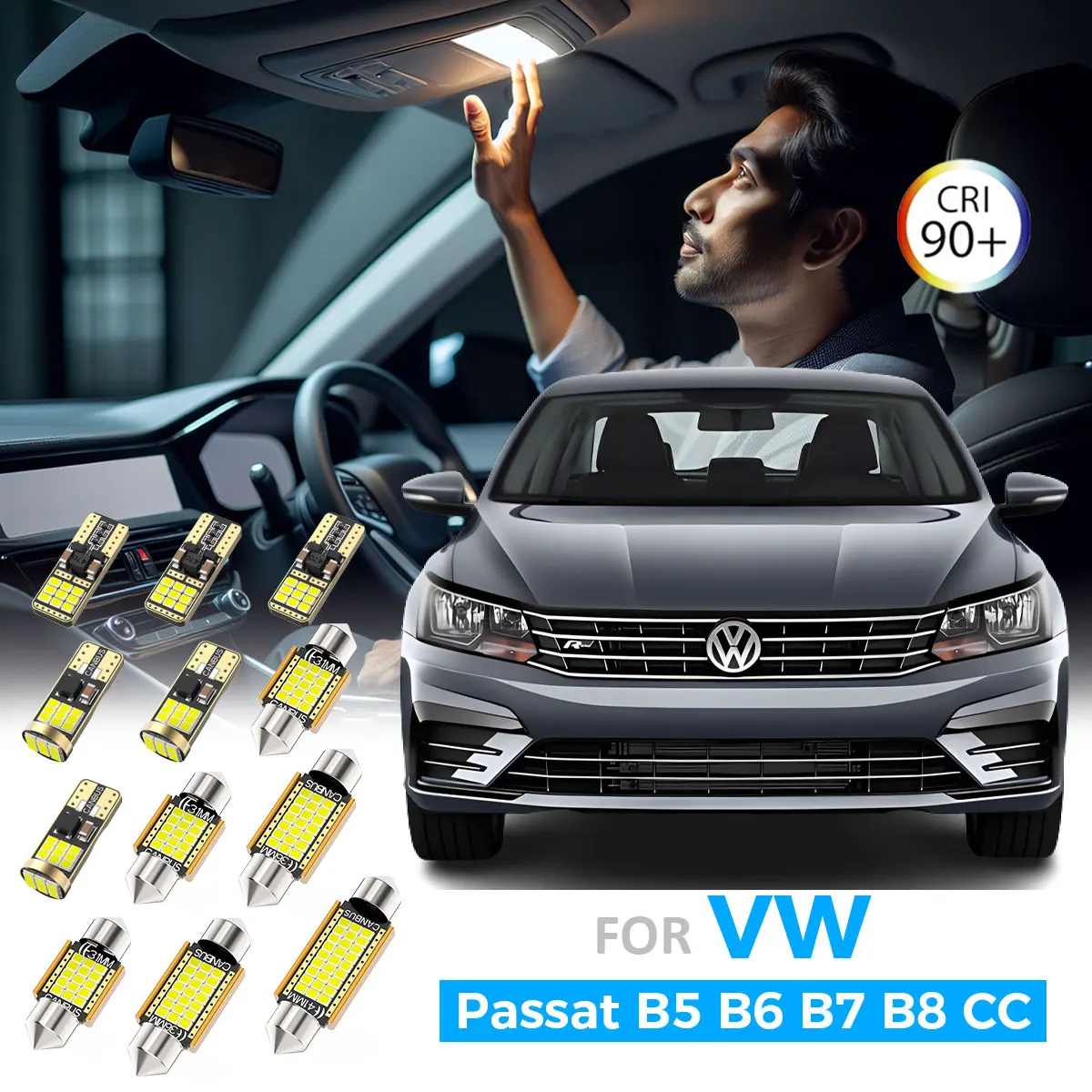 AENVTOL Kit completo de luces LED para interior de techo para VW Volkswagen Passat B5 B6 B7 B8 CC Sedan Variant 1998-2020 Bombilla de cortesía de puerta
