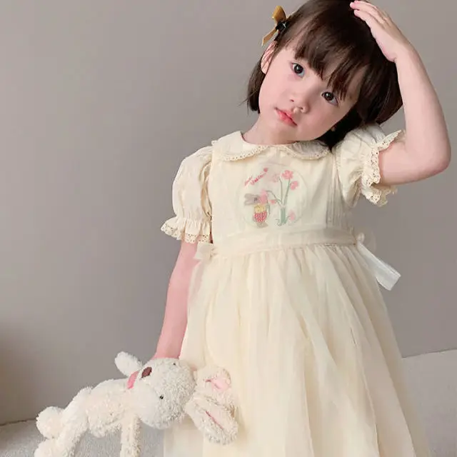 

Toddler Sleeveles Summer Kids Clothing Baby Girl Dress Infant Flowers Embroidery Long-sleeve Sweet Princess Dress Baby Girl
