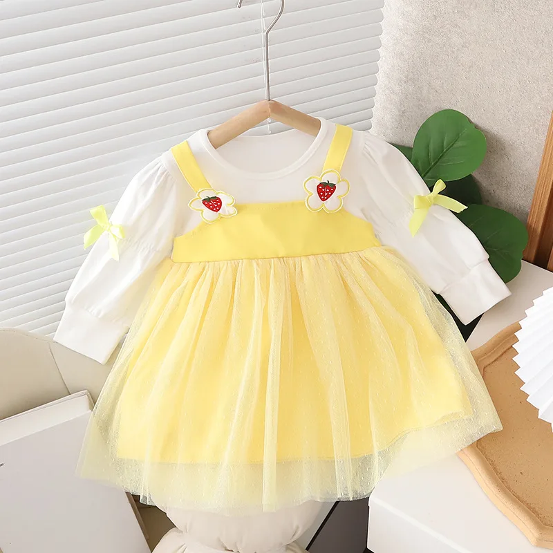 

Girls' Mesh Long Sleeve Dress New Autumn Fashion Flower Princess Dresses For Girl 1 Year Birthday Party Dress Toddler Clothes