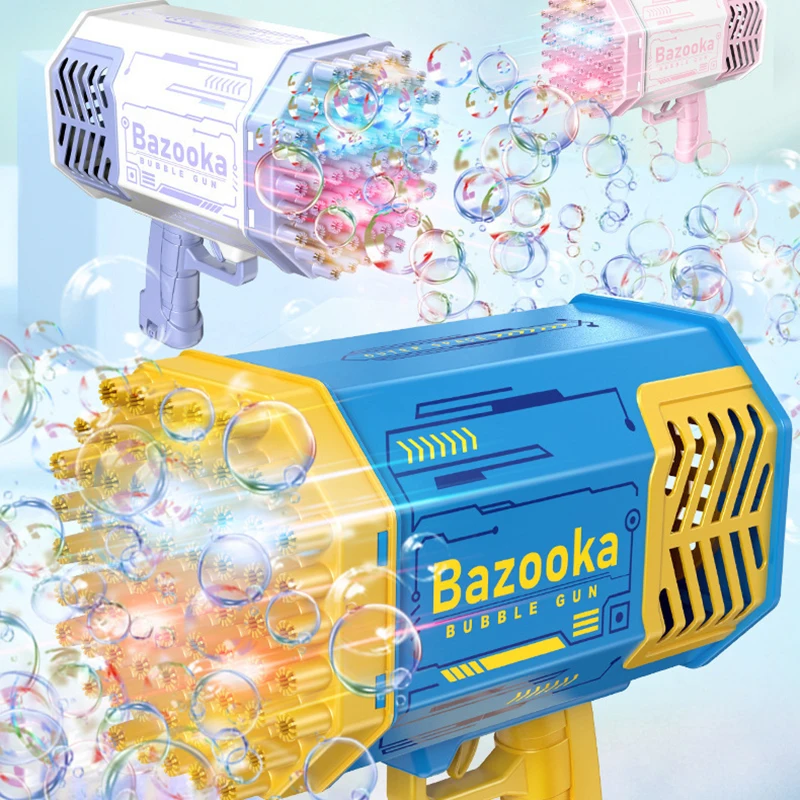 Bubble Gun Rocket 69 Holes Soap Bubbles Machine Gun Shape Automatic Blower With Light Toys For