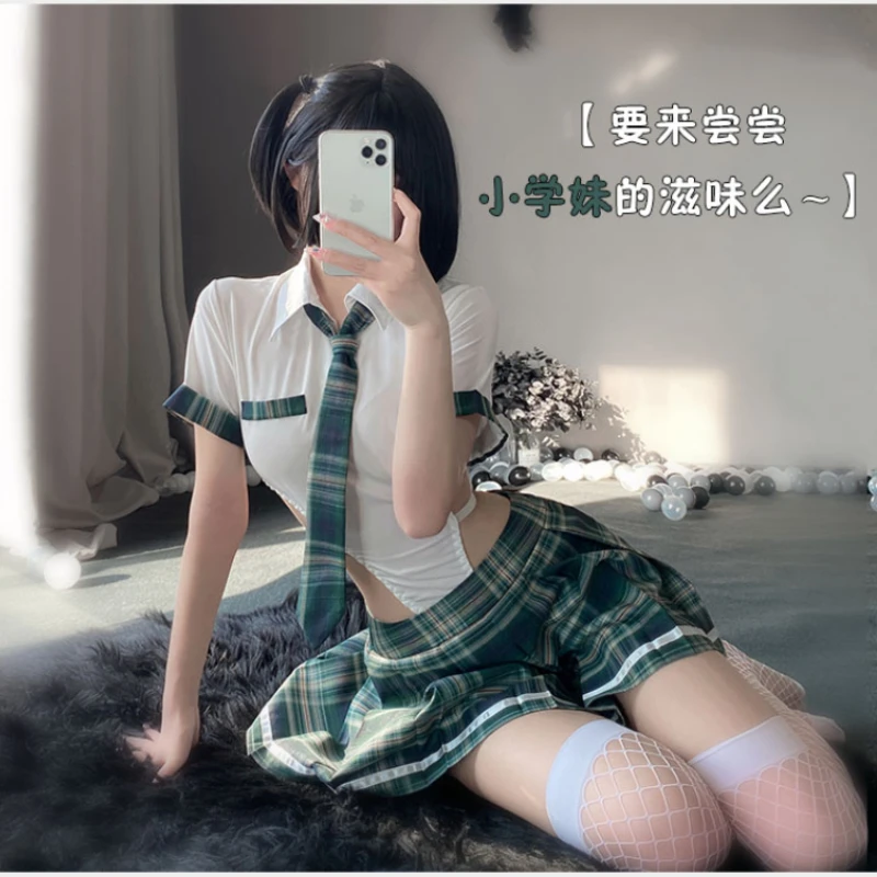 

Kawaii Student Plaid Uniform Anime Cosplay Underwear Women's Sexy Campus Bodysuit Pleated Skirt Set Roleplay Schoolgirl Costumes