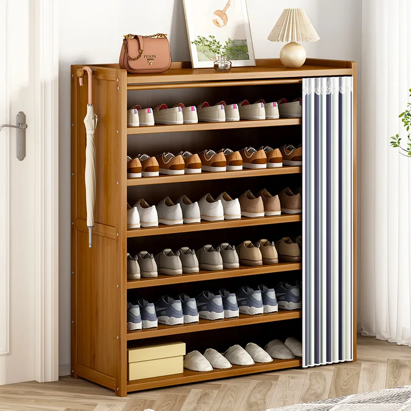 Long Multi Layer Entryway Shoe Rack Wood Dust Proof Simple Space