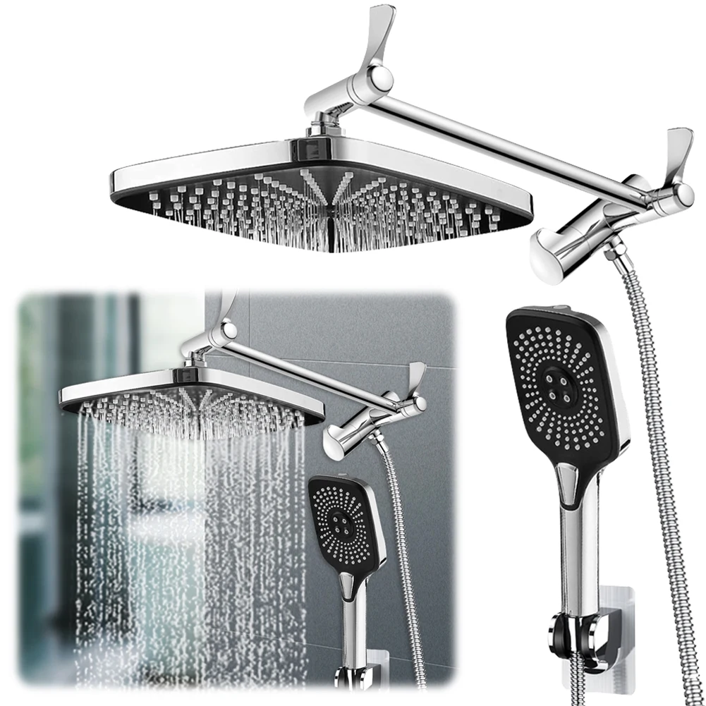 Description Picture 5 of item12 Inch Bathroom Shower Faucet Set 3+1 Settings Top Spray Wall-Mount Shower Set with Extension Arm Handheld Top Spray Showerhead