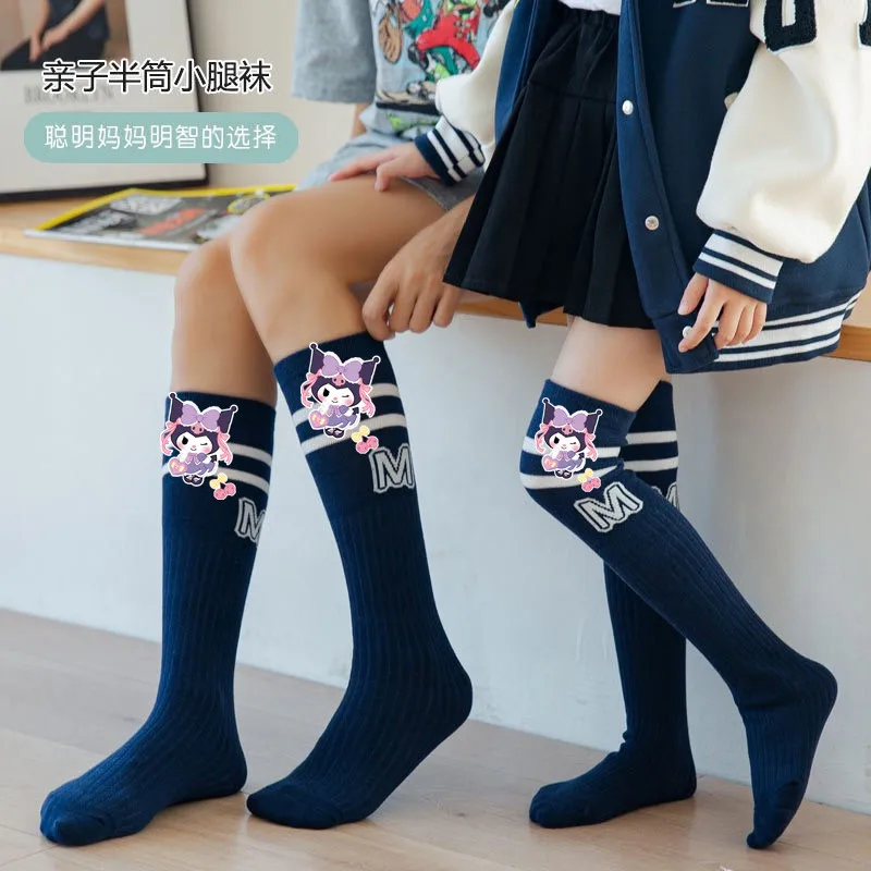 

Длинные носки Sanrio Kuromi с мультяшным рисунком, Корейская версия, носки до колена для девочек в студенческом стиле, праздничный подарок
