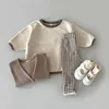 Autumn New Baby Long Sleeve Clothes Set Infant Solid Casual Sweatshirt Set Boys Girls Plaid Pants Outfits Children 2pcs Suit 2