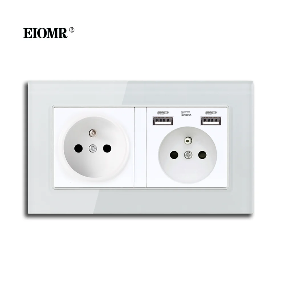 Европейская настенная розетка EIOMR из закаленного стекла переменный ток 110-250 В 16 А