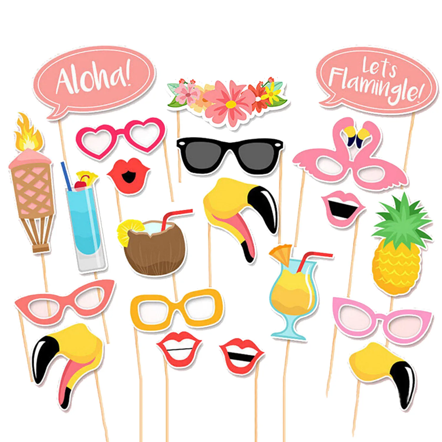 

21Pcs Funny Photo Booth Props Kit Photobooth Prop Card Cute Eyeglasses Pineapple Drinks Flower Band Pattern Decoration for Holid