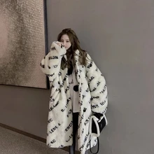 Inverno oversized 2022 mulheres jaqueta longa quente grosso velo casaco de pele do falso casaco de pelúcia mulher de pele macia carta bordado quente