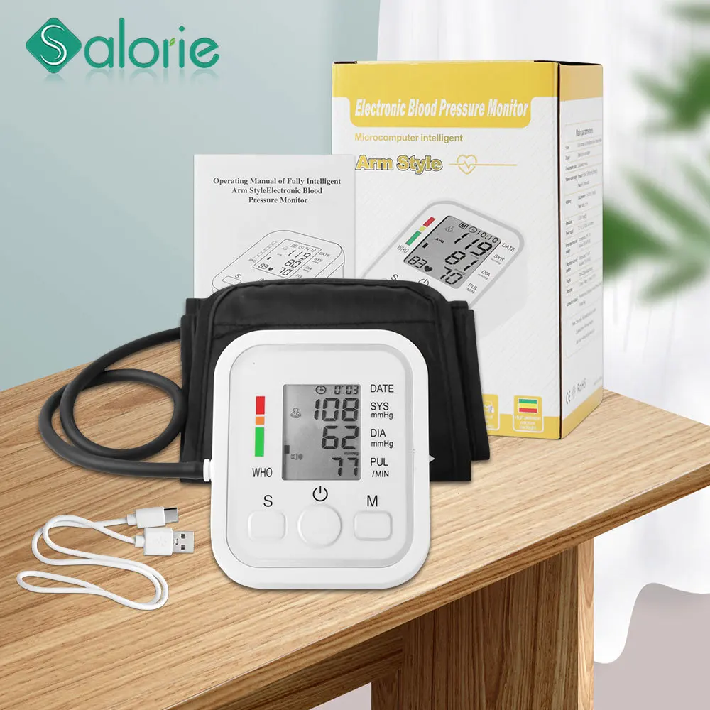 

Тонометр для измерения артериального давления на руку, автоматический цифровой прибор для измерения артериального давления, с ЖК-дисплеем и манжетами