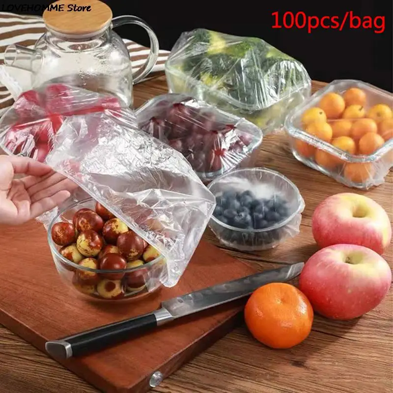 100ps/bag Reusable Food Storage Covers Bags Plastic Wrap For Elastic