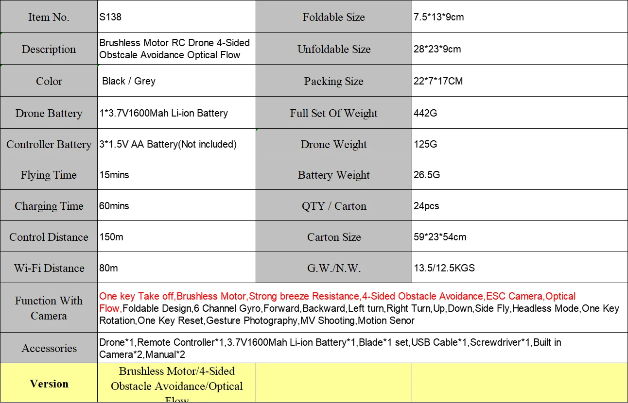 KBDFA S138 Drone, the size and weight of the product are light, and the body weight