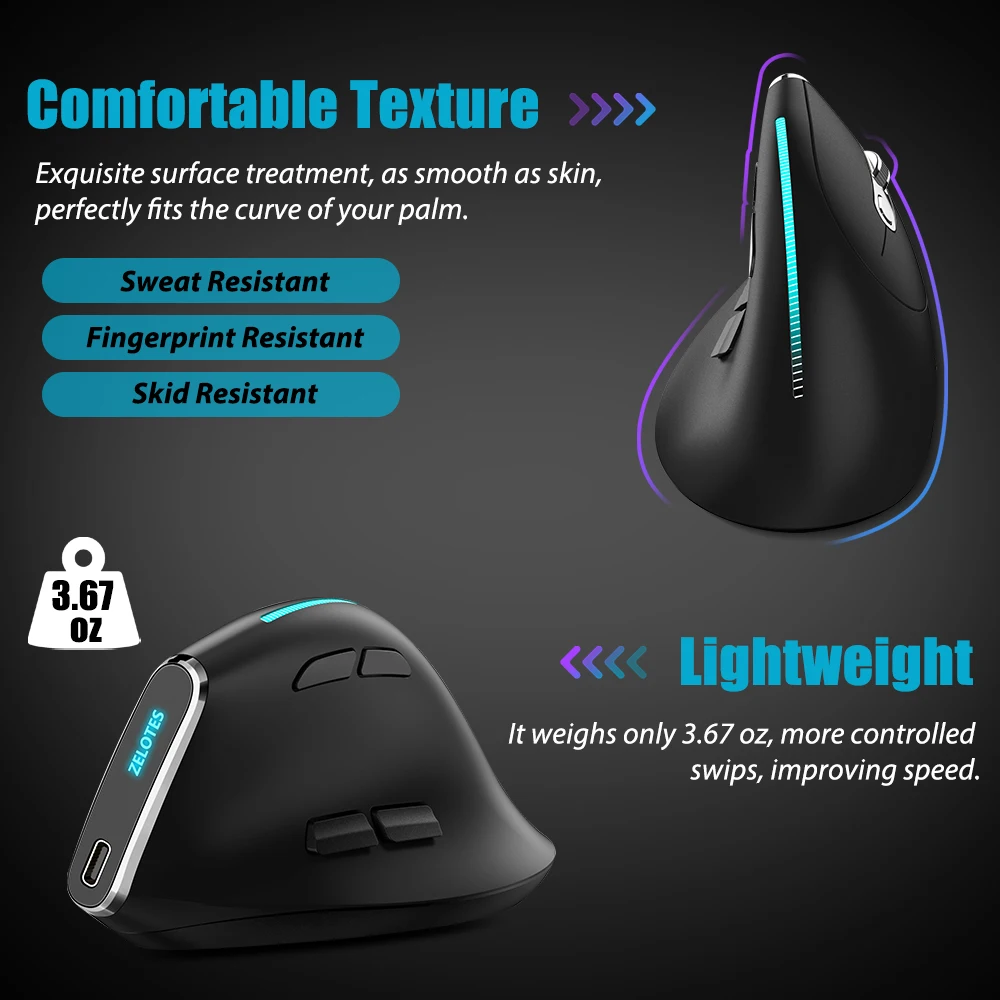 Lefon-wired Vertical Gaming Mouse Rgb Ergonômico Botão Programável 12800 Dpi Ratos Gamer Óptico Laptop pc Gamer T50 - Imagem 2