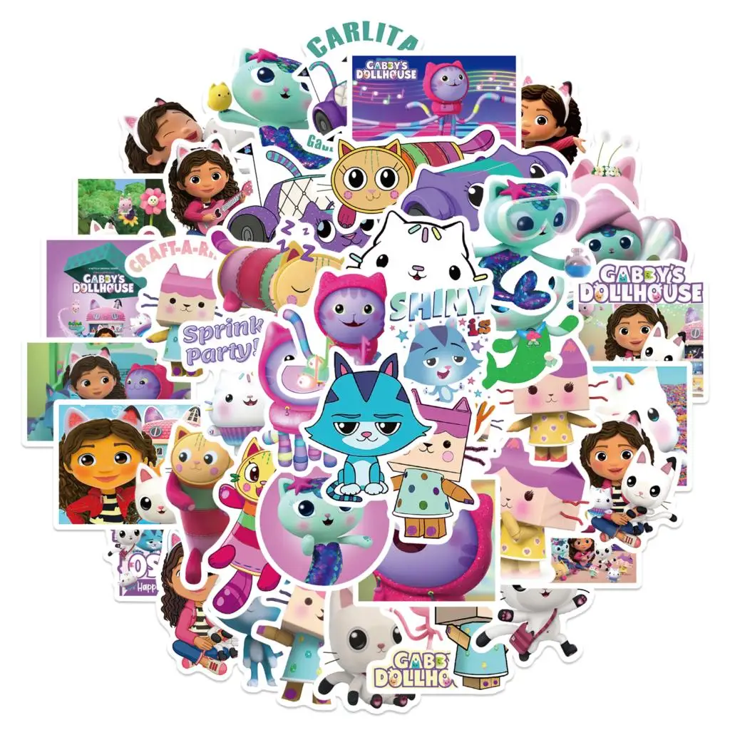 Cartoon Stickers Gabby Dollhouse Cartoon Stickers Car Motorcycle Travel Luggage Guitar Waterproof Graffiti Sticker 50PCS