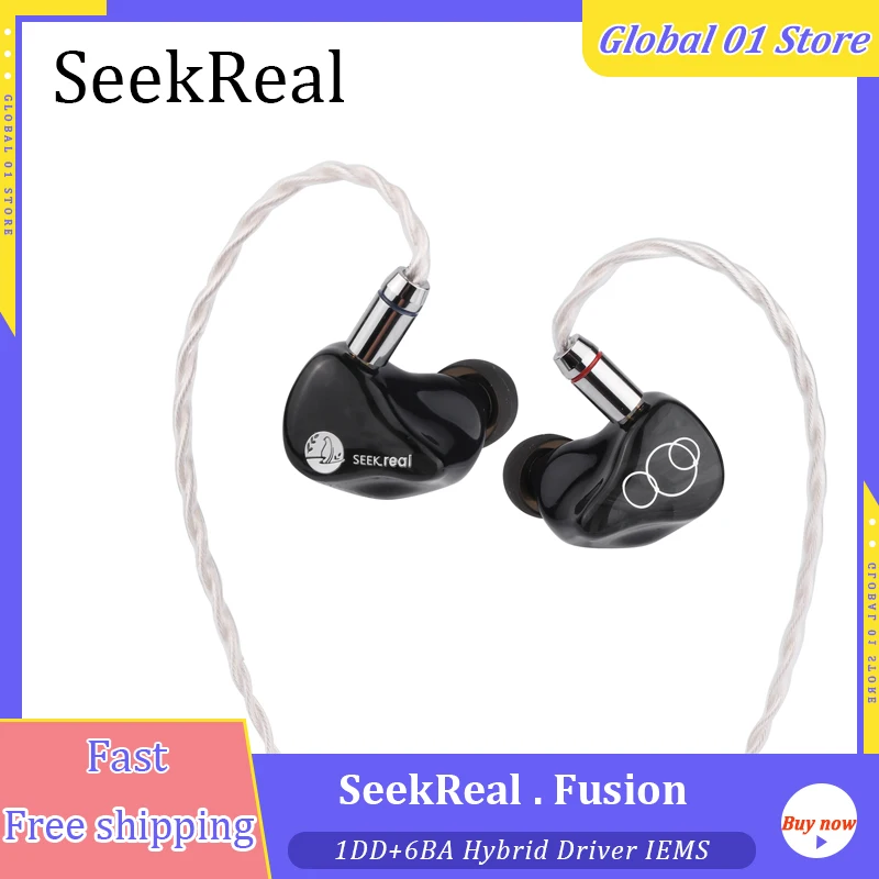 

Наушники-вкладыши SeekReal Audio Fusion IEM 1DD + 6BA, гибридные Hi-Fi наушники для монитора, 2 контакта, 0,78 мм, съемный посеребренный кабель OCC