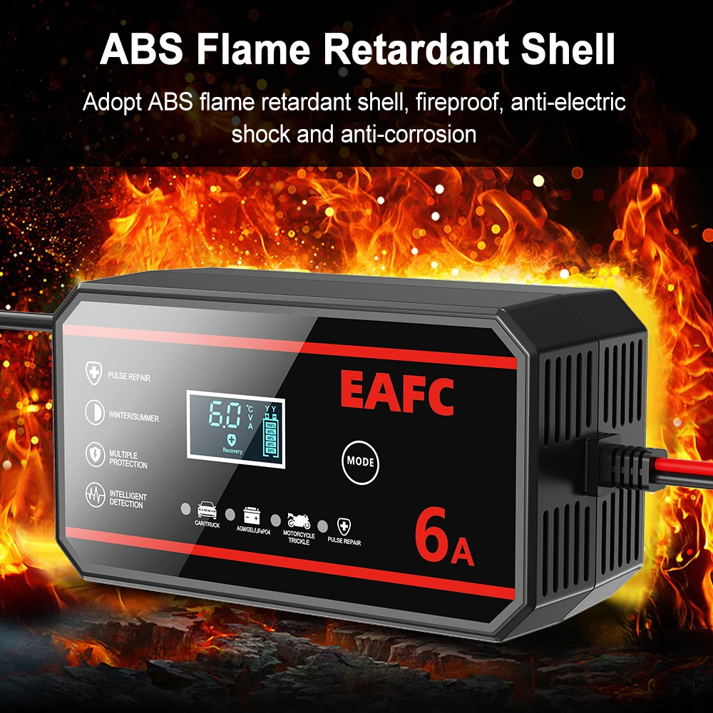 EAFC Tragbares 6A/8A 12V Smart Batterieladegerät Automatisch für Erhaltungslithium LiFePO4 Blei-Säure-Batterien Auto Motorrad Ladegerät – Detail 7