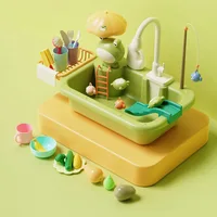 Children'S Kitchen Toy Girl Play House Little Frog Yellow Duck Dishwasher Electric Cycle Water Sink Dish Basin Birthday Gift 1