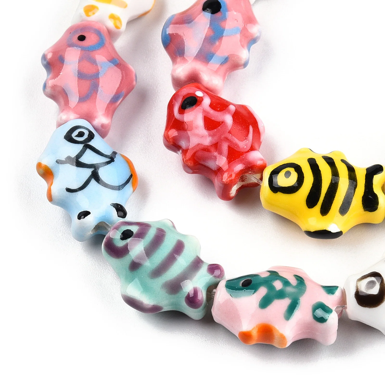 5 Strand Fish Shape Handmade Porcelain Spacer Bead Strands Famille Rose Ceramic For Jewelry Making DIY Bracelet Earring Findings