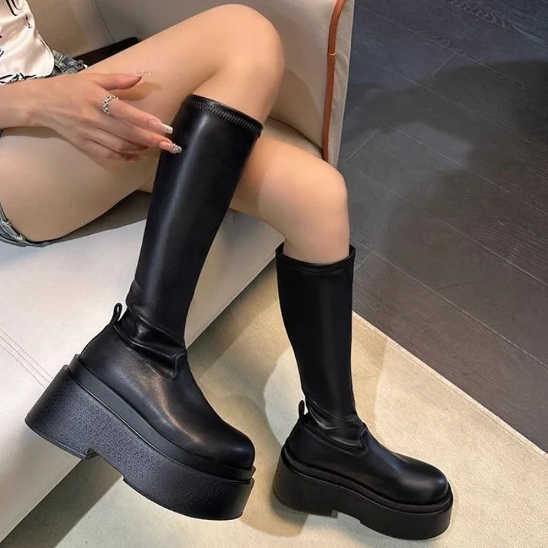 Women Punk High Boots Fashion Platform Thick Bottom Ladies Elegant Long Knight Booties Winter Women's Footwear women knee boots