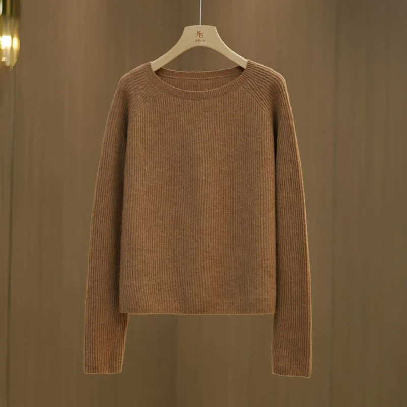 

2023 Autumn and Winter Thick Section Round Neck Knitted Bottoming Shirt Solid Color Pullover Long-sleeved Sweater Female New