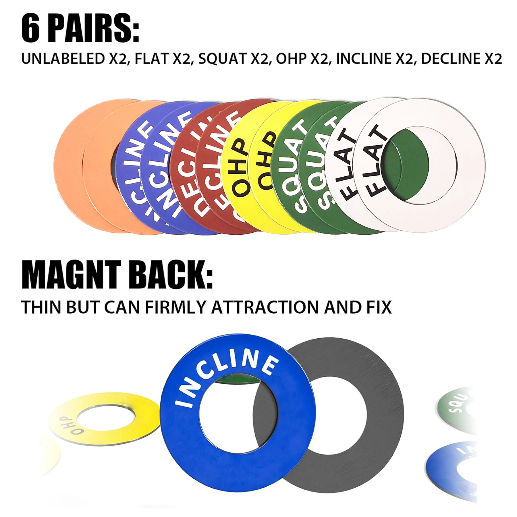 6Pairs Barbell Magnetic Position Marker Reminder Labels, Home Gym Squat Rack Magnetic Position Marker Labels, 1 Inch Aperture Ba 2